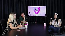 guy who services two girlfriends decides to try gangbang with strangers at motel in sheer red lingerie