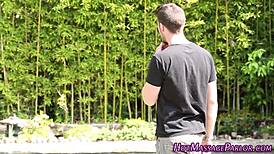 jizzy juggs masseuse gives a handjob and blowjob in lingerie