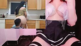 the perverted stepson fucks his hot latina stepmother in the kitchen