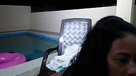 Maxine enjoys her time in the pool with friends.