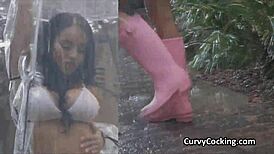 Oily round curves and rear riding a thick shaft.