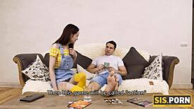 Guy wins bet, feels ecstatic sex with slender stepsister