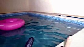 Maxine enjoys her time in the pool with friends.