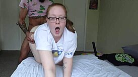 bbc pounds this redhead with glasses so hard, creampie in bedroom 😍