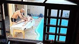 she went to get a massage by the pool and ended up getting a handjob and blowjob