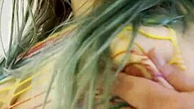 rainbow-clad joan day masturbates and shakes her big ass softly