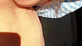 mature woman spreads her huge labia for close-up flashing in homemade video