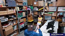 Skinny shoplifter gets pounded by LP officer in the office