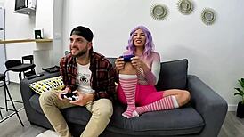 Pamela Mendoza Aggressively Sucks Gamer Boy's Massive Cock