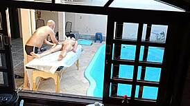 she went to get a massage by the pool and ended up getting a handjob and blowjob