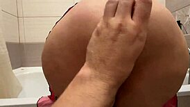 the stepmoms wide hips spread apart when they started fucking her in anal in the bathroom 😈
