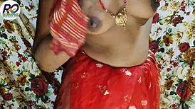 Great sex with bhabhi in red saree, squeezing boobs and ass fucking with Hindi audio. Claire Vais.