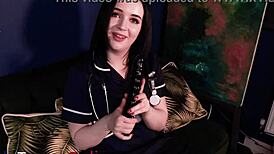 British nurse stretches her cunt with the fucking machine!