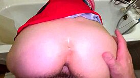 the stepmoms wide hips spread apart when they started fucking her in anal in the bathroom 😈