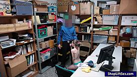 Skinny shoplifter gets pounded by LP officer in the office