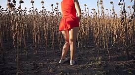 Hot milf in short skirt teases her sexy thong ass outdoors