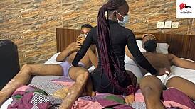 Amateur threesome unfolds with guest guy