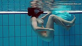 piyavka chehova's big bouncy juicy tits bounce underwater as she bathes in the pool