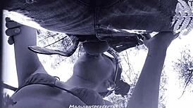 outdoor blowjob bluee big deep throat.