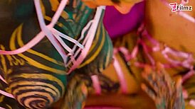 Heavily Tattooed Babes Share BBC And White Cock In Orgy