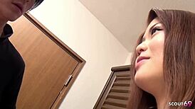 Japanese teen with perfect natural tits seduces neighbor husband for cheating fuck in uncensored JAV roleplay