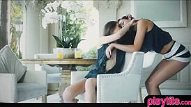 Two Extra Petite Brunette Teens Have Lesbian Fun