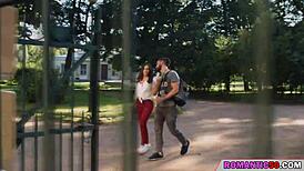 The cute brunette college girl with natural body explores sensuality