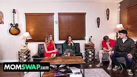 Busty milf step-moms barbie and cassie caught their stepsons spying on stepsisters, leading to some wild family fun