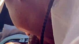 Ebony girl sucks big black cock and swallows cum in car