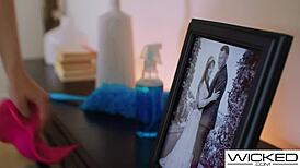 busty wife fantasizes hot blonde during husband fuck