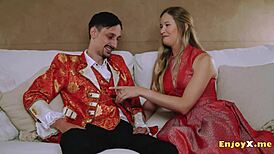 Insatiable blonde feels intense pleasure sucking cock in stockings and shaved pussy