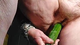 Oma Neukt Harige Kut Met Komkommer In German Granny Scene