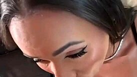 Teen brunette latina rims, bounces tits in sloppy blowjob, swallows cum