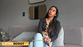 Slim latina model rides big cock after casting