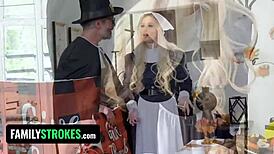 Stepdaughters in short skirts teasing at Thanksgiving.