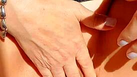 mature wife spreading shaved pussy for close-up massage