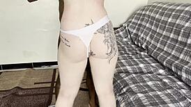 Blonde pulls panties aside and makes me cum several times inside her