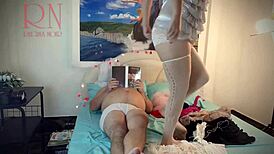 blowjob maid jerks cum on pussy 😏