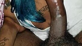 Blindfolded guy wacks off his pretty hard dick