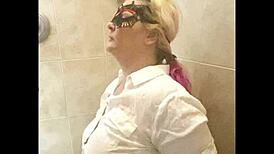 sexy blonde PISSED ON for first time