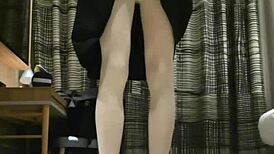 Tranny Femboy Jerks Off in Black Dress with Huge Cumshot