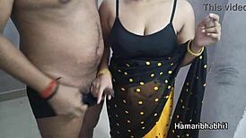 Desi bhabhi lifts her saree for hardcore Indian fucking.