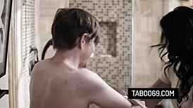 busty milf stepmom reagan foxx pleasures her clumsy stepson and rides his dick?