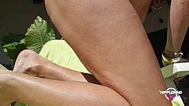 Nippleringlover kinky pussy vibrator play outdoor - pumped pussy - huge pierced nipples.