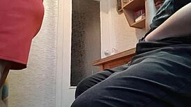 i'm jerking off with clothes on in the kitchen so stepmom won't catch me