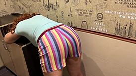 Shorts hug milf's big ass, anal begins