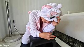 Milf wearing unicorn costume and riding with sybian!