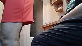 i'm jerking off with clothes on in the kitchen so stepmom won't catch me