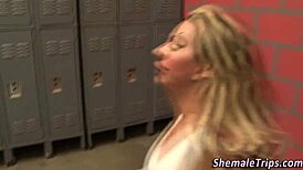 blonde tgirl shoots jizz in wild cumshot