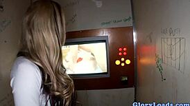 Glamcore babe sucks cock at gloryhole drilled